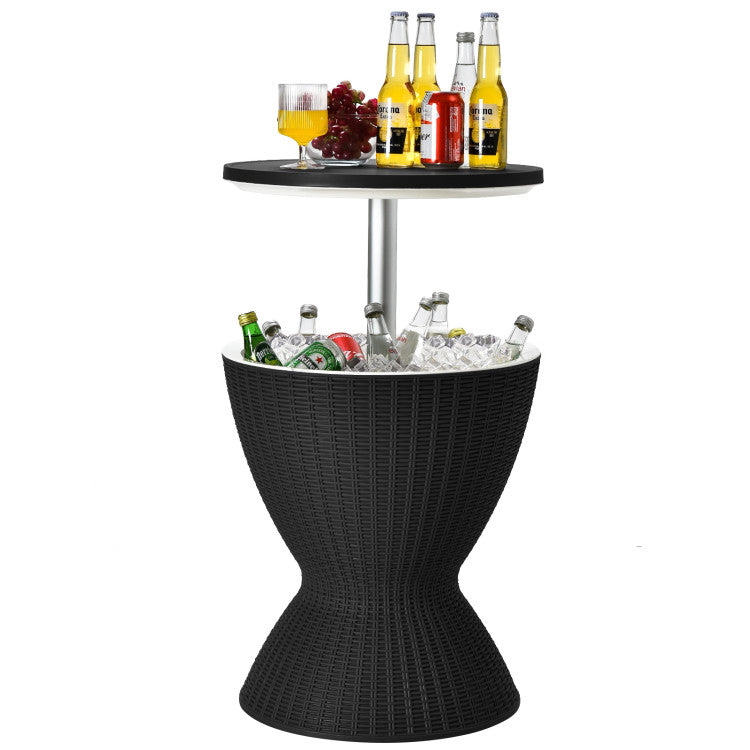 3-in-1 Ice Cooler Rattan Patio Bar Tables with Height Adjustable for Party