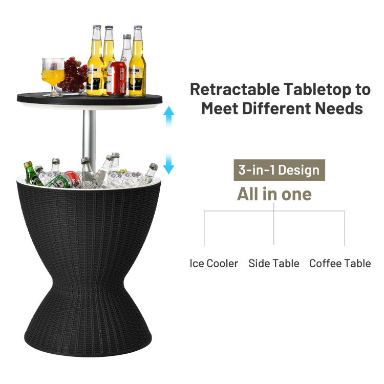 3-in-1 Ice Cooler Rattan Patio Bar Tables with Height Adjustable for Party