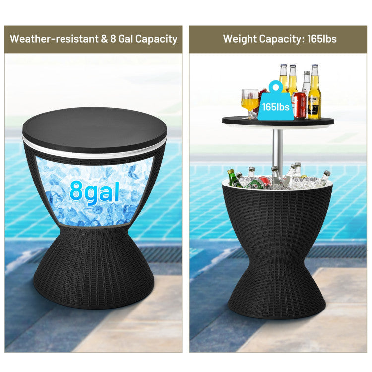 3-in-1 Ice Cooler Rattan Patio Bar Tables with Height Adjustable for Party