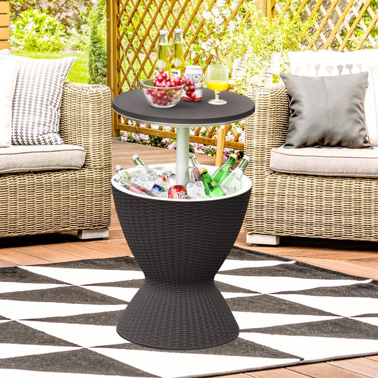 3-in-1 Ice Cooler Rattan Patio Bar Tables with Height Adjustable for Party