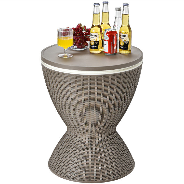 3-in-1 Ice Cooler Rattan Patio Bar Tables with Height Adjustable for Party