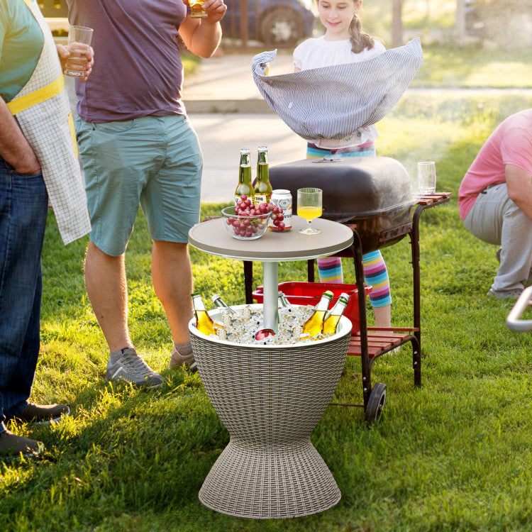 3-in-1 Ice Cooler Rattan Patio Bar Tables with Height Adjustable for Party