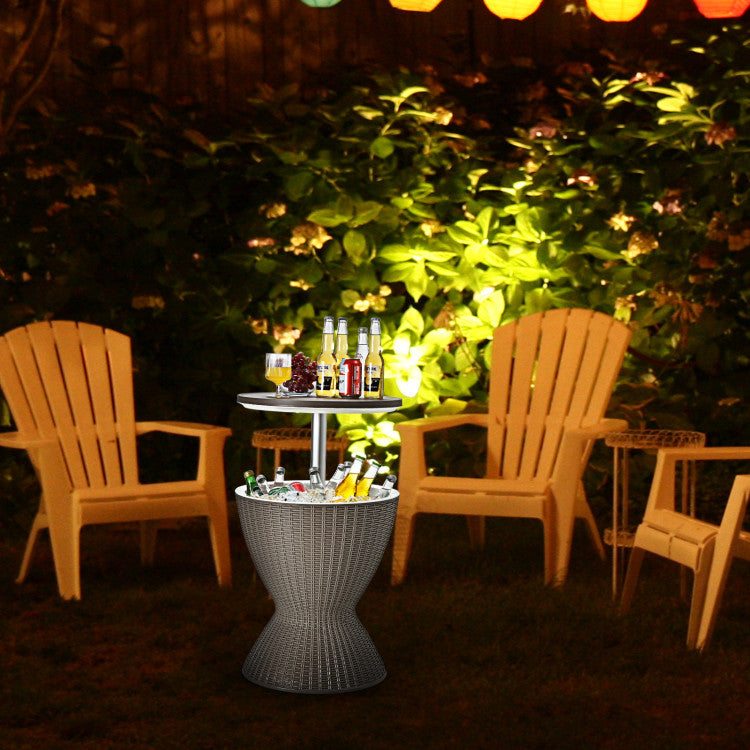 3-in-1 Ice Cooler Rattan Patio Bar Tables with Height Adjustable for Party