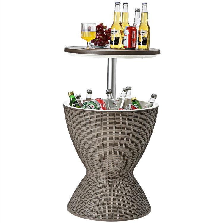 3-in-1 Ice Cooler Rattan Patio Bar Tables with Height Adjustable for Party