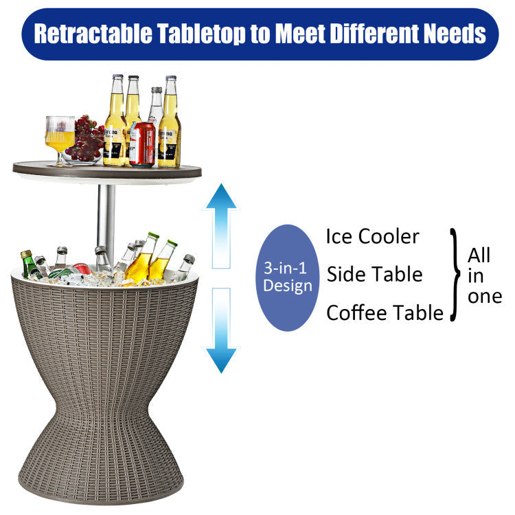 3-in-1 Ice Cooler Rattan Patio Bar Tables with Height Adjustable for Party