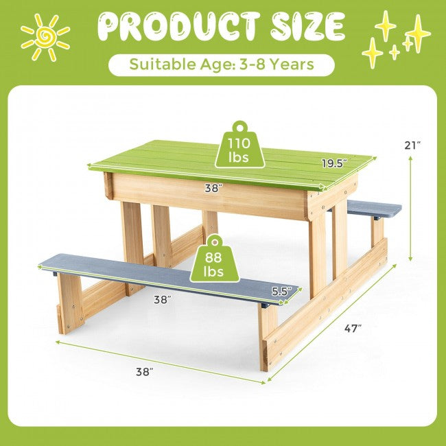 3-in-1 Wooden Kids Table and Chair Set  for Outdoor with Play Sandboxes