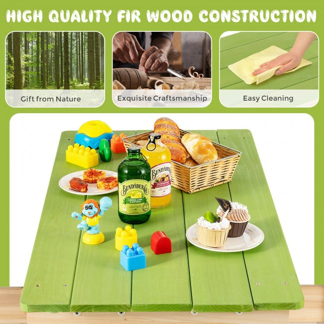 3-in-1 Wooden Kids Table and Chair Set  for Outdoor with Play Sandboxes