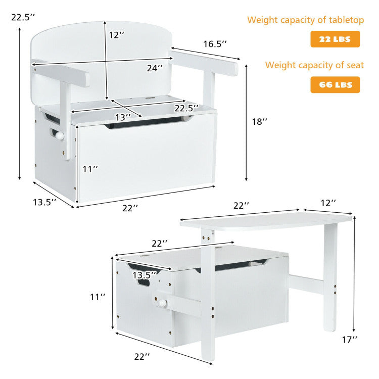 3-in-1 Kids Wooden Activity Table and Chair Set with Convertible Storage Bench