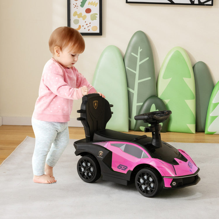 3-in-1 Licensed Lamborghini Kids Ride on Push Car with Handle Guardrail