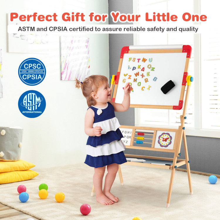 3-in-1 Wooden Art Easel for Kids with Drawing Paper Roll and Accessories