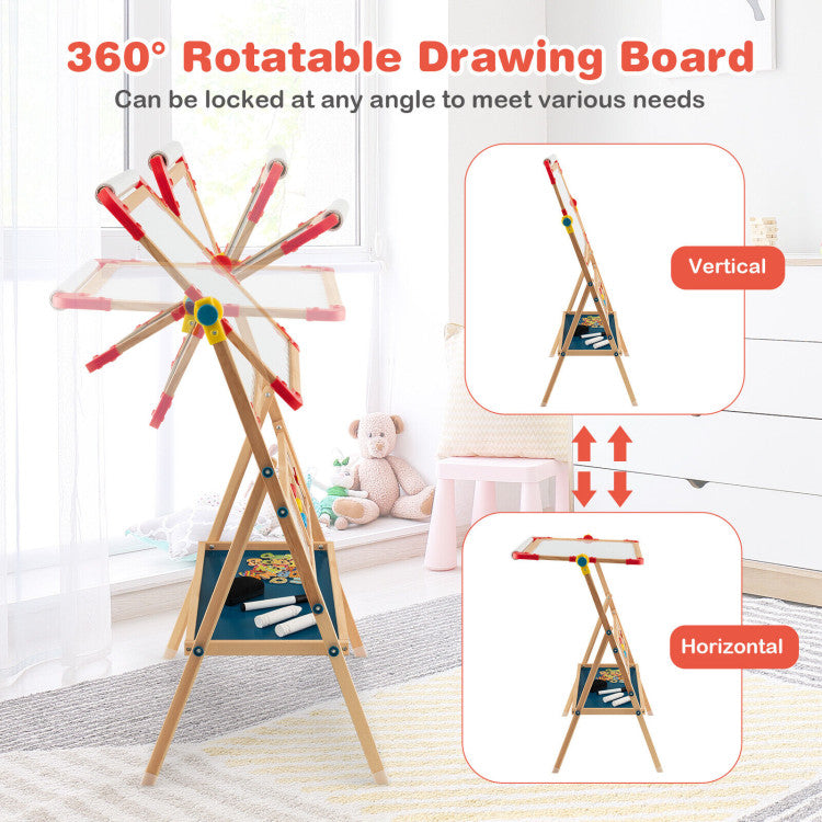 3-in-1 Wooden Art Easel for Kids with Drawing Paper Roll and Accessories