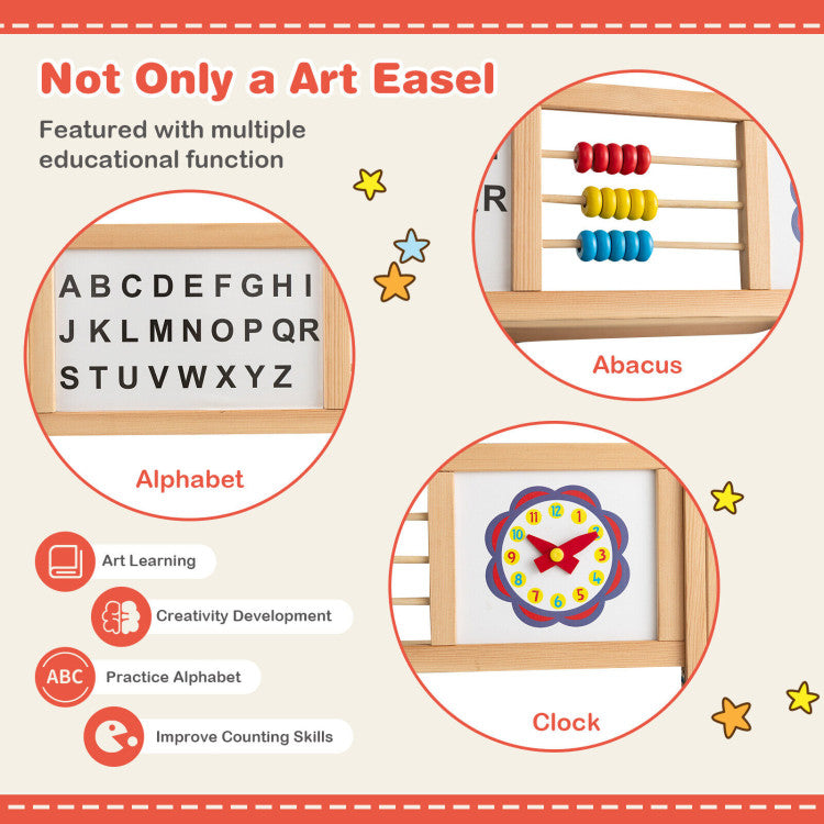 3-in-1 Wooden Art Easel for Kids with Drawing Paper Roll and Accessories