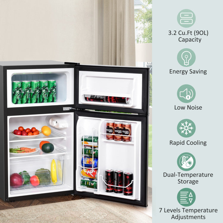 3.2 cu.ft. Compact Stainless Steel Refrigerator with  Removable Glass Shelf