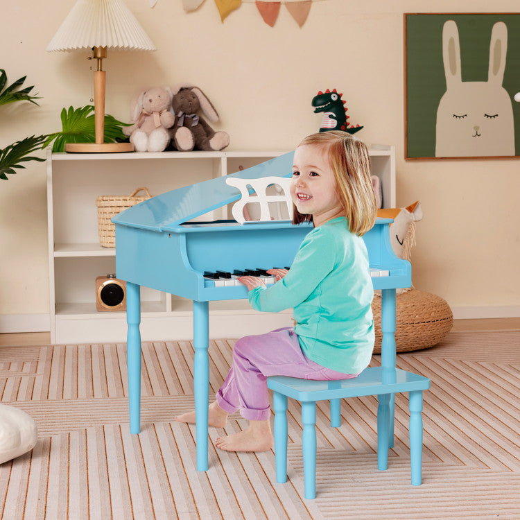 30-Key Wood Toy Kids Grand Piano with Bench and Music Rack for 3-8 Years Kids