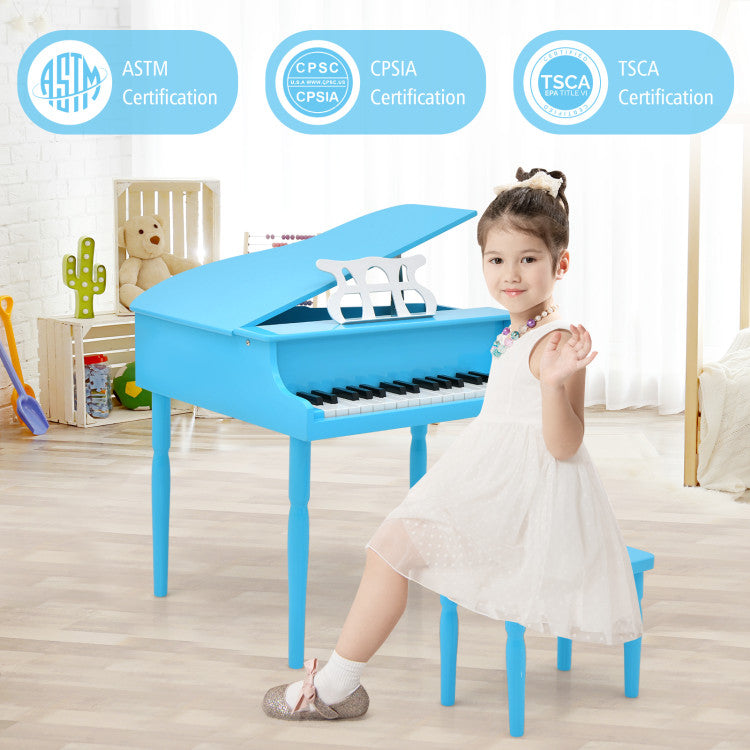 30-Key Wood Toy Kids Grand Piano with Bench and Music Rack for 3-8 Years Kids