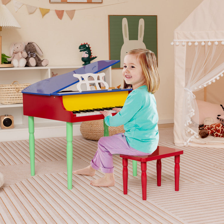 30-Key Wood Toy Kids Grand Piano with Bench and Music Rack for 3-8 Years Kids