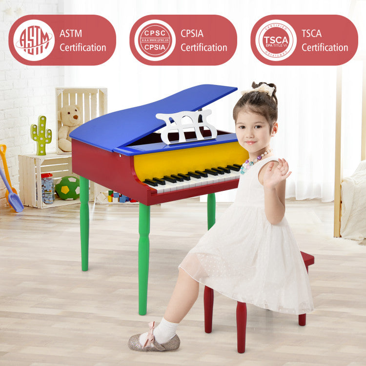 30-Key Wood Toy Kids Grand Piano with Bench and Music Rack for 3-8 Years Kids