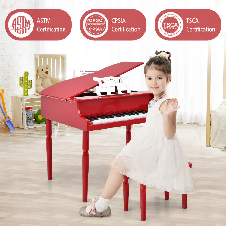 30-Key Wood Toy Kids Grand Piano with Bench and Music Rack for 3-8 Years Kids