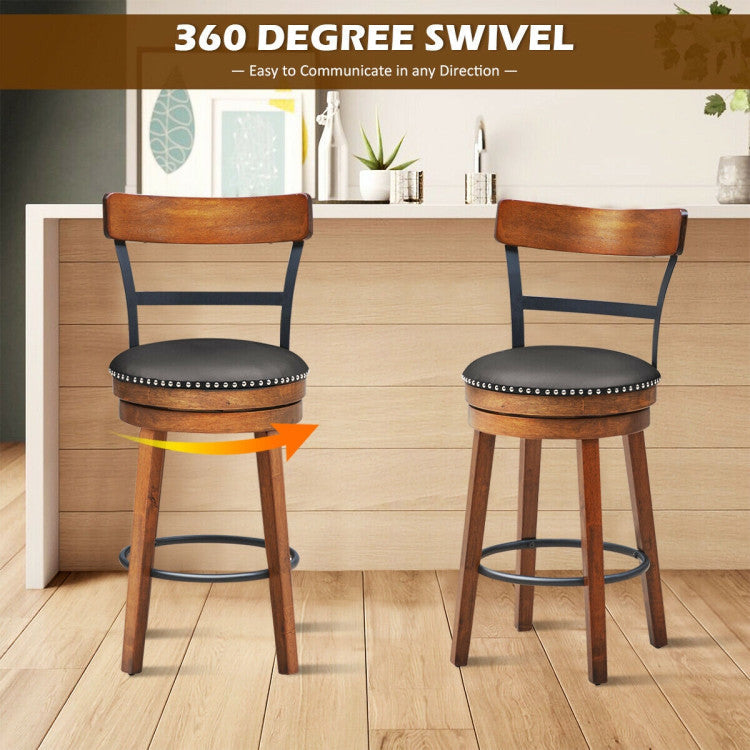 2 Pieces 360-Degree Bar Swivel Stools with Leather Padded and Backrest