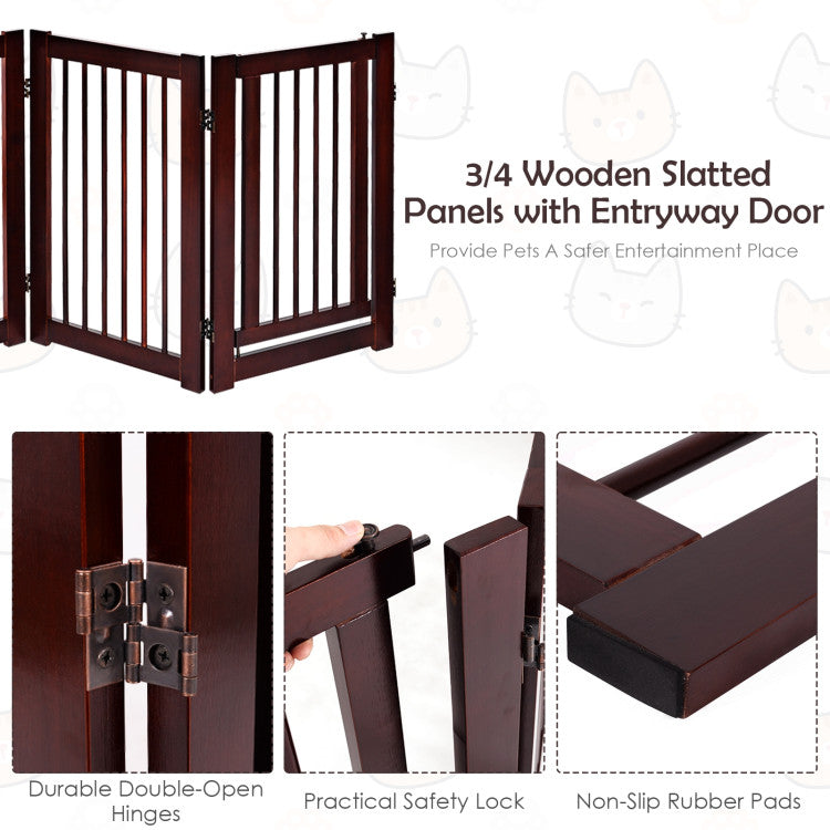 30 Inch 4 Panel Folding Configurable Wooden Fence for Pets