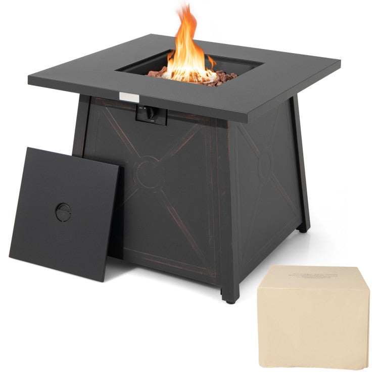 30 Inch 50,000 BTU Square Propane Gas Fire Pit Table with Waterproof Cover