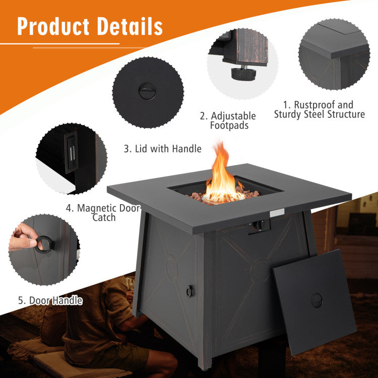 30 Inch 50,000 BTU Square Propane Gas Fire Pit Table with Waterproof Cover