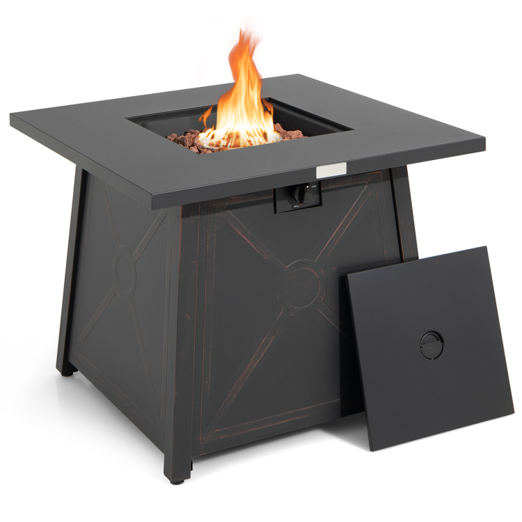 30 Inch 50,000 BTU Square Propane Gas Fire Pit Table with Waterproof Cover