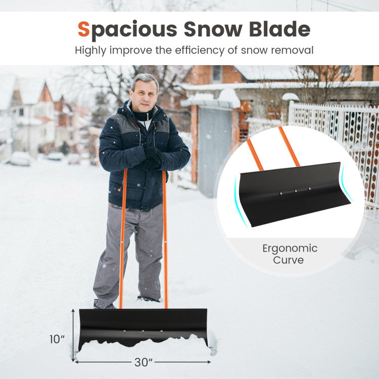 30 Inches Wide Blade Snow Shovel with Wheels and Adjustable Handle