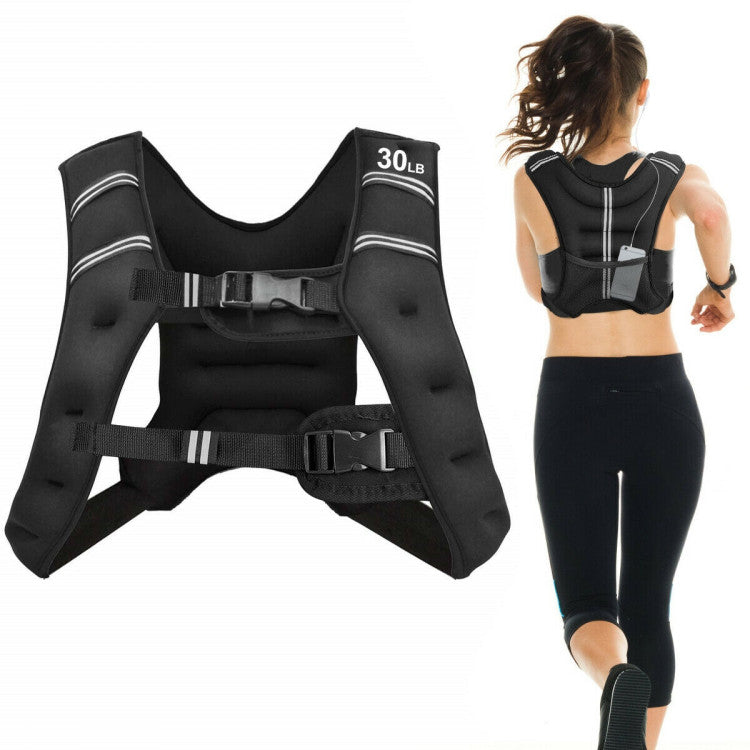 30LBS Adjustable Workout Weighted Vest with Pocket and Reflective Straps