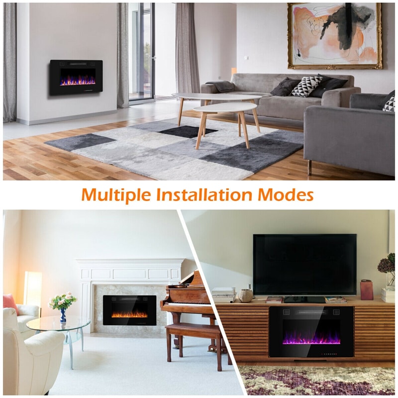 30" Recessed Electric Fireplace Ultra Thin Wall Mounted Fireplace with Touch Screen