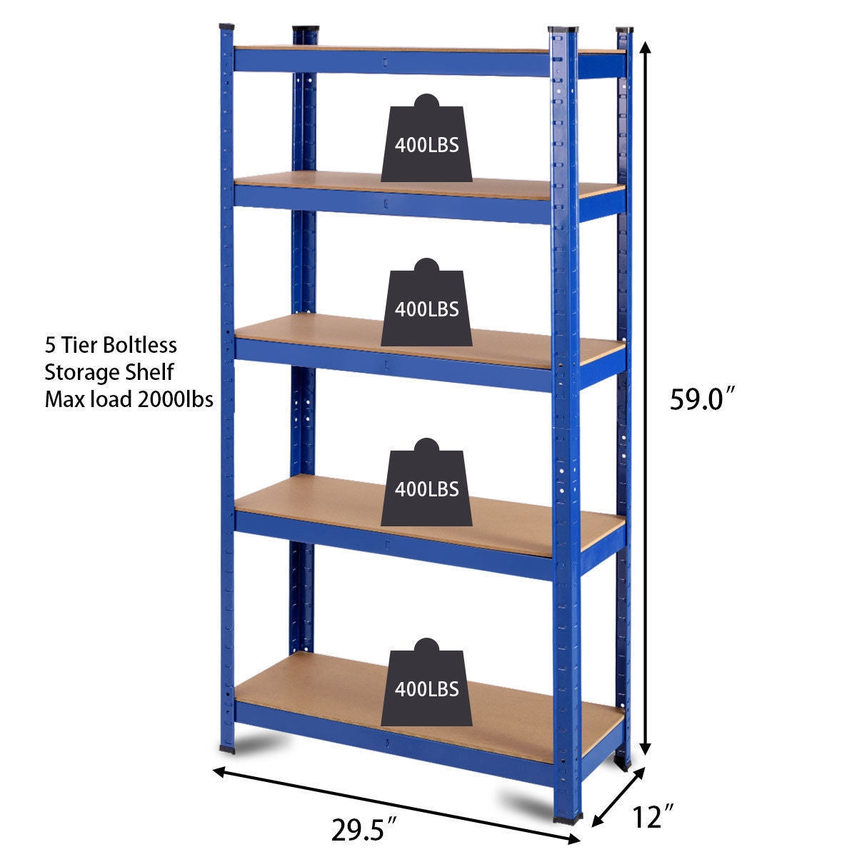 30 x 60 Inch 5 Level Garage Tool Storage Shelf with Adjustable Shelves