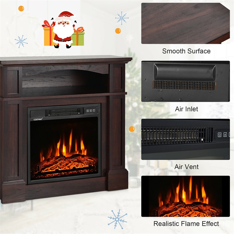 32" Electric Fireplace with Mantel 1400W Freestanding Fireplace Heater with Bookshelves & Remote Control