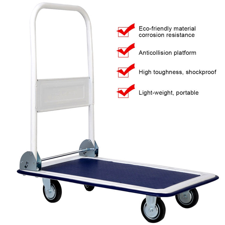 330 lbs Platform Luggage Cart Dolly Foldable Push Hand Truck for Warehouse and Garage