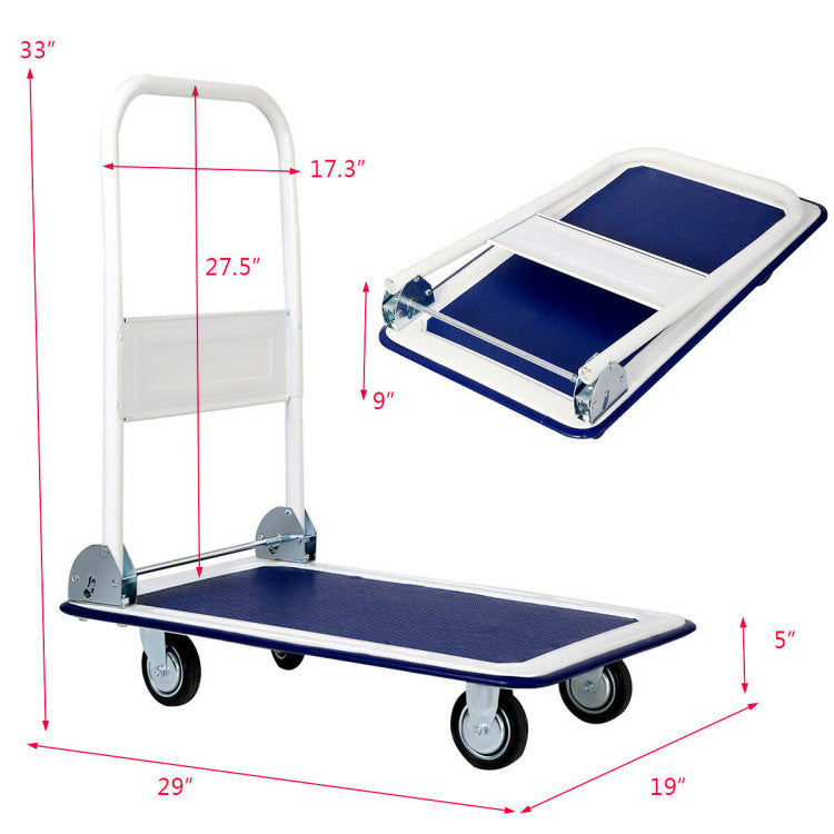 330 lbs Platform Luggage Cart Dolly Foldable Push Hand Truck for Warehouse and Garage