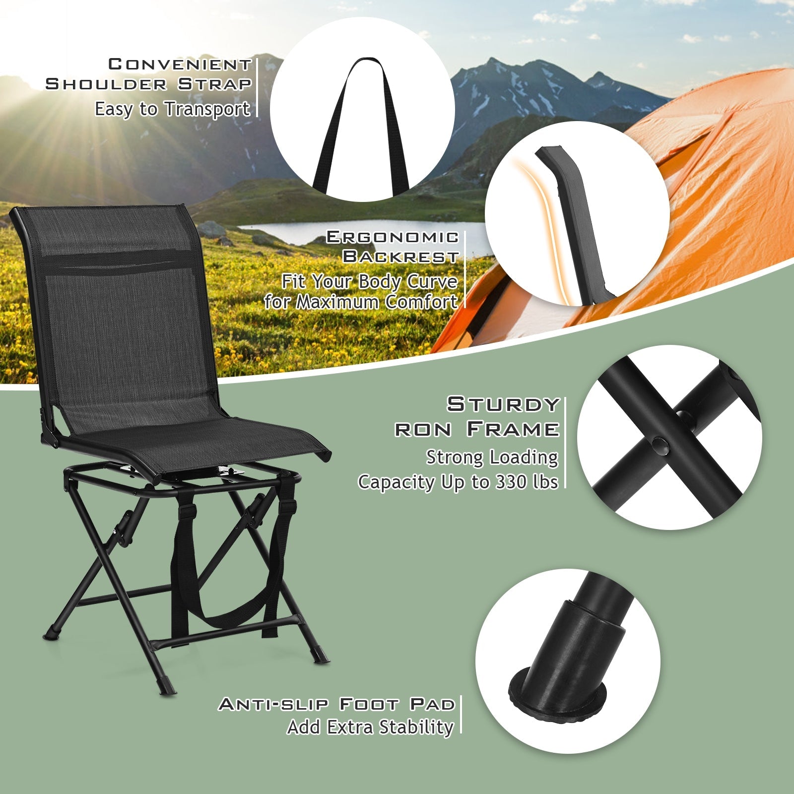 360-degree Swivel Foldable Camping Chair for All-weather Outdoor