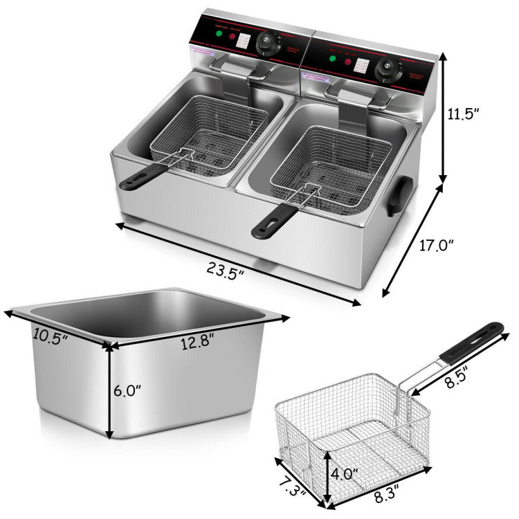 3400W 12.8QT Dual Tank Electric Countertop Deep Fryer for Home & Restaurant