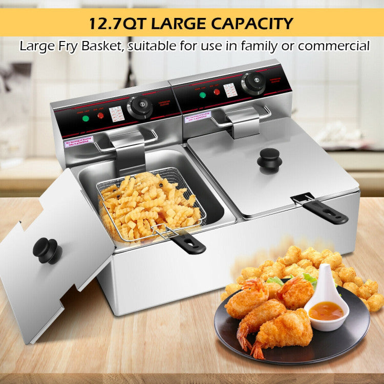 3400W 12.8QT Dual Tank Electric Countertop Deep Fryer for Home & Restaurant