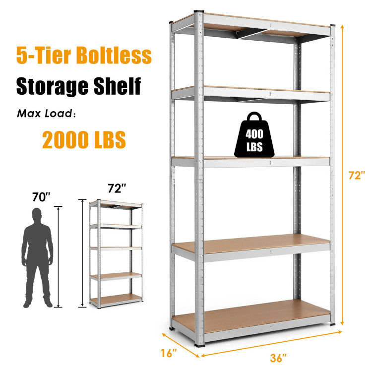 35.5 x 71 Inch Adjustable 5-Layer 2000 lbs Capacity Tool Shelf for Garage