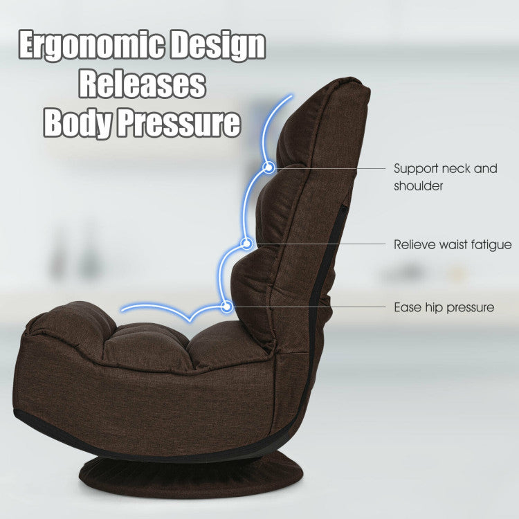 360-Degree Swivel Folding Floor Gaming Chair with Adjustable Backrest