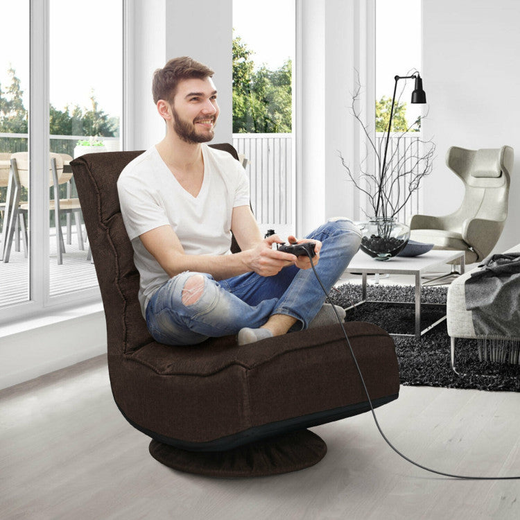 360-Degree Swivel Folding Floor Gaming Chair with Adjustable Backrest