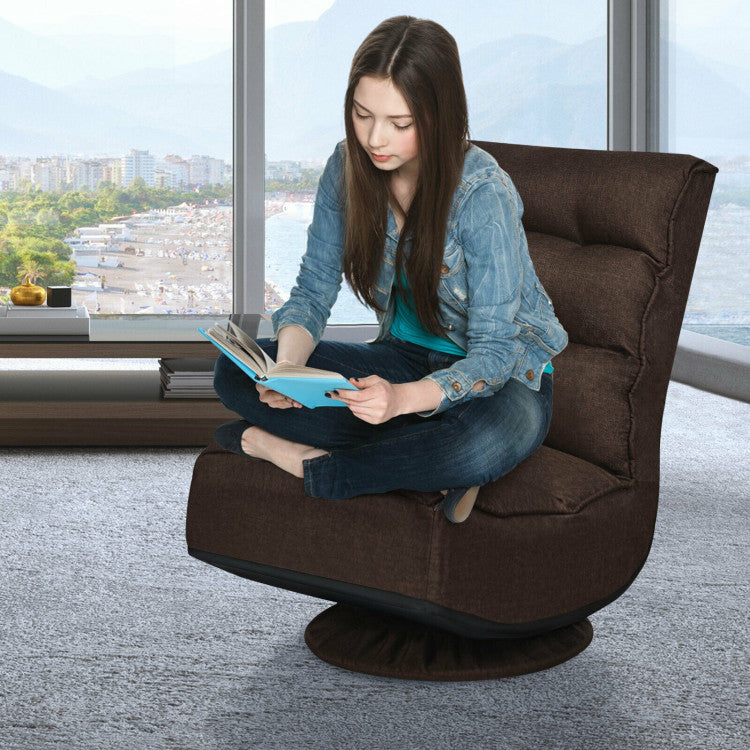 360-Degree Swivel Folding Floor Gaming Chair with Adjustable Backrest