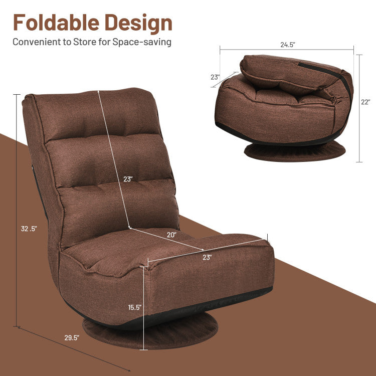 360-Degree Swivel Folding Floor Gaming Chair with Adjustable Backrest