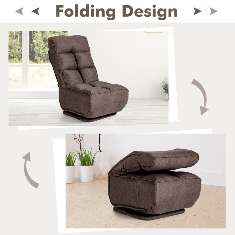 360-degree Swivel Folding Floor Chair with 6 Adjustable Positions Backrest and Headrest