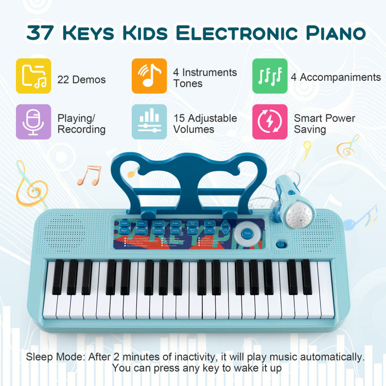 37-Key Kids Toy Keyboard Piano with Microphone for 3+ Kids