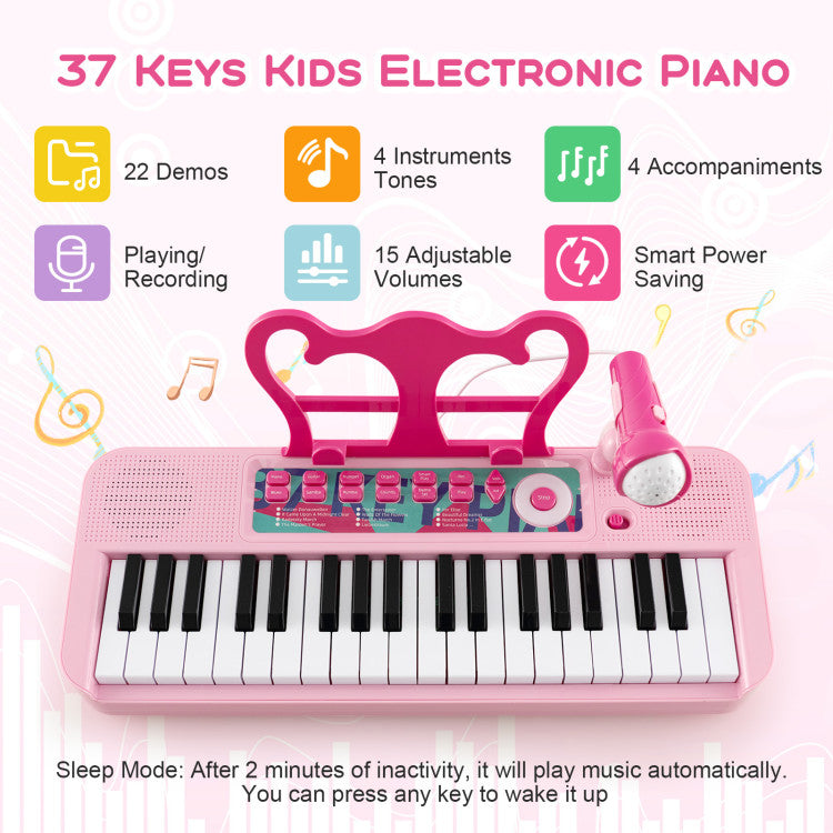 37-Key Kids Toy Keyboard Piano with Microphone for 3+ Kids