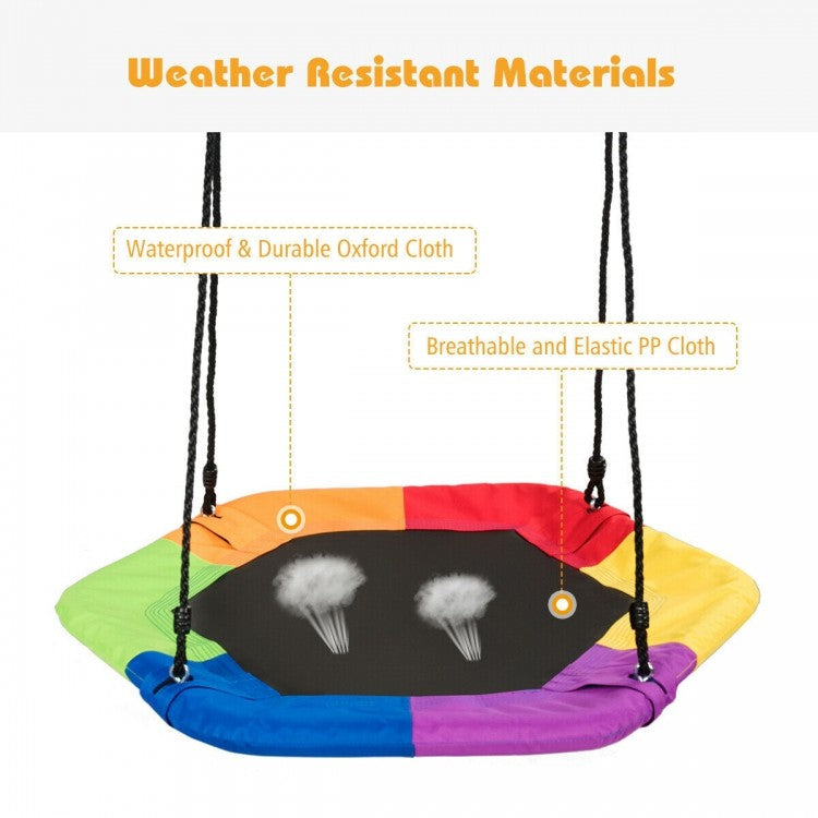 37 Inch Hexagon Tree Kids Outdoor Swing Set with Adjustable Hanging Rope