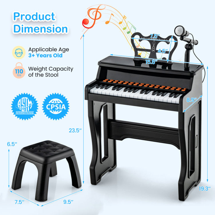 37 Keys Kids Music Piano with Microphone and Detachable Music Stand