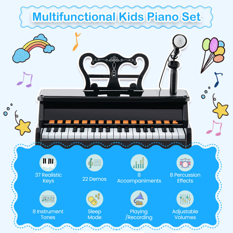 37 Keys Kids Music Piano with Microphone and Detachable Music Stand