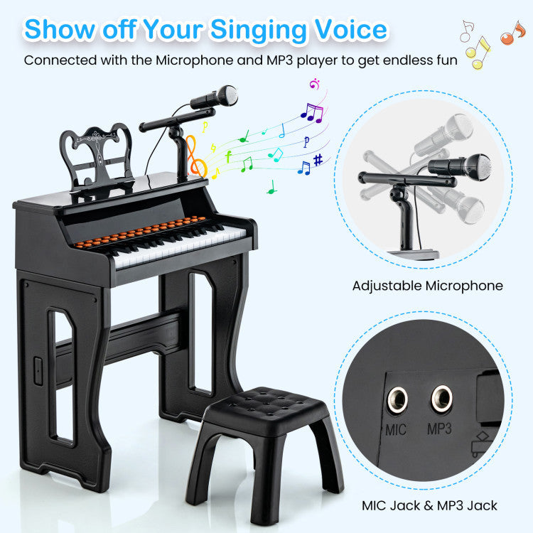 37 Keys Kids Music Piano with Microphone and Detachable Music Stand