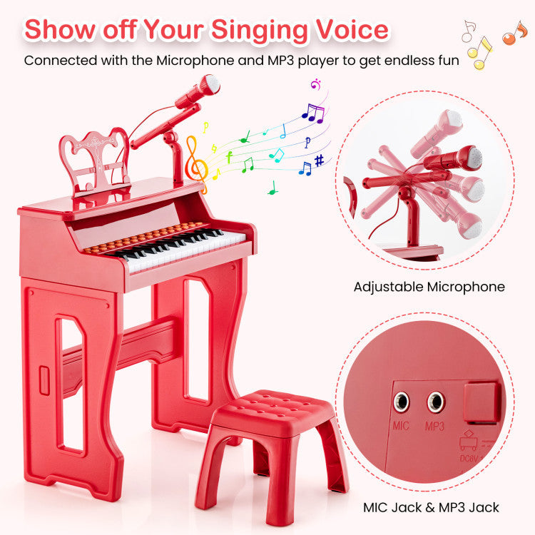 37 Keys Kids Music Piano with Microphone and Detachable Music Stand